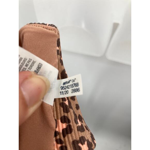 Aerie Ribbed One Shoulder Brown Pink Bikini Top Animal Print S/M Padded - Picture 7 of 10